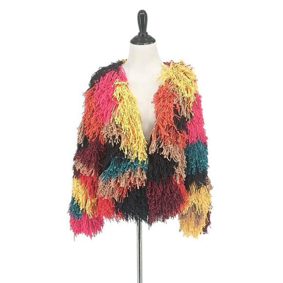 Alice and Olivia Fawn Rainbow Fringe Colorblock Jacket Size L NWT - Picture 7 of 13